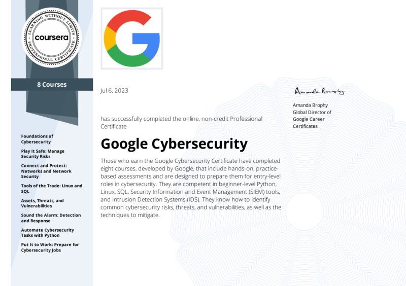 Coursera Cybersecurity Certificate