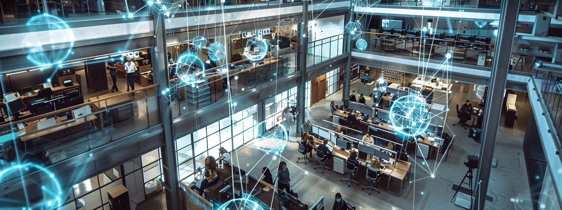 Empowering Your Business With Cisco's Advanced Wireless Network Solutions 9 a bustling office with seamless, high-speed wireless connections supporting a team of workers relying on mobile devices for their daily tasks.