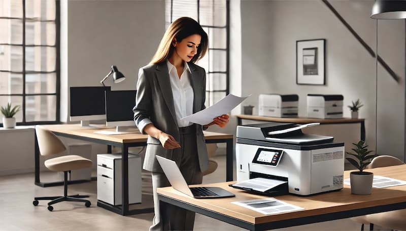 Download Sharp Printer Drivers: Easy Print Driver Download for Sharp Printer Drivers on Windows 11 a woman is Verifying Installation Instructions
