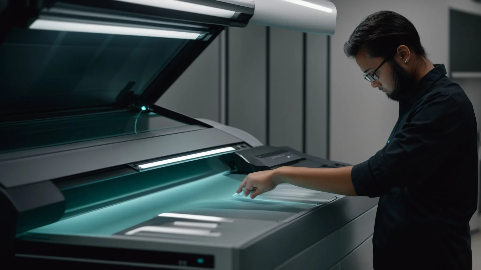Enhance Your Ricoh Copier's Efficiency: Essential Maintenance Strategies 10 a technician gently wiping the spotless glass surface of a sleek ricoh copier, ensuring impeccable image quality and efficient functionality.