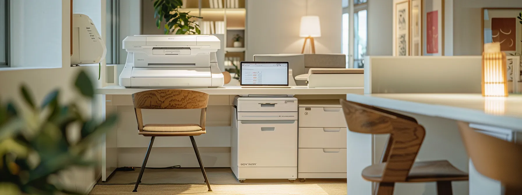 Optimize Your Office Efficiency With Flat Rate Photocopier Repair Services 14 a well-organized office with a modern, efficient photocopier seamlessly integrated into the workspace, reflecting cost-saving strategies and future growth planning.
