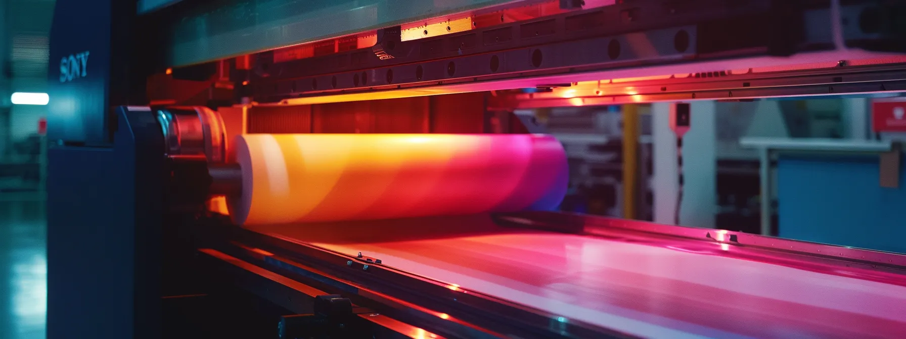 Discovering the Most Reliable Large Format Printer Brands 13 a sleek, high-tech large format printer in action, producing vibrant, flawless prints.