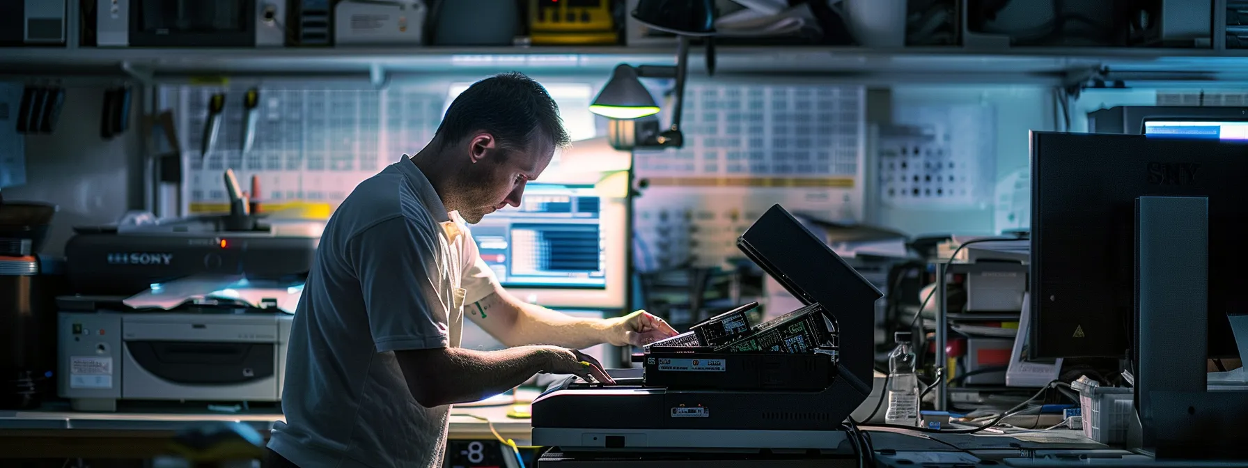 Kyocera Photocopier Repair Manual: A Comprehensive Guide 10 a technician carefully troubleshooting a kyocera photocopier, surrounded by error messages, paper jams, and print quality issues.