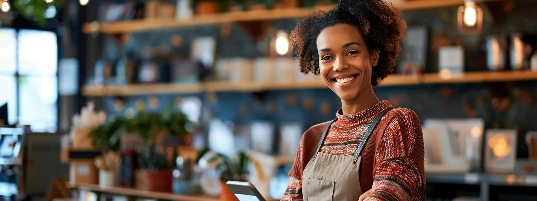 a small business owner smiling in front of a sleek, cost-effective mps setup, showcasing significant savings and efficient cost optimization strategies.