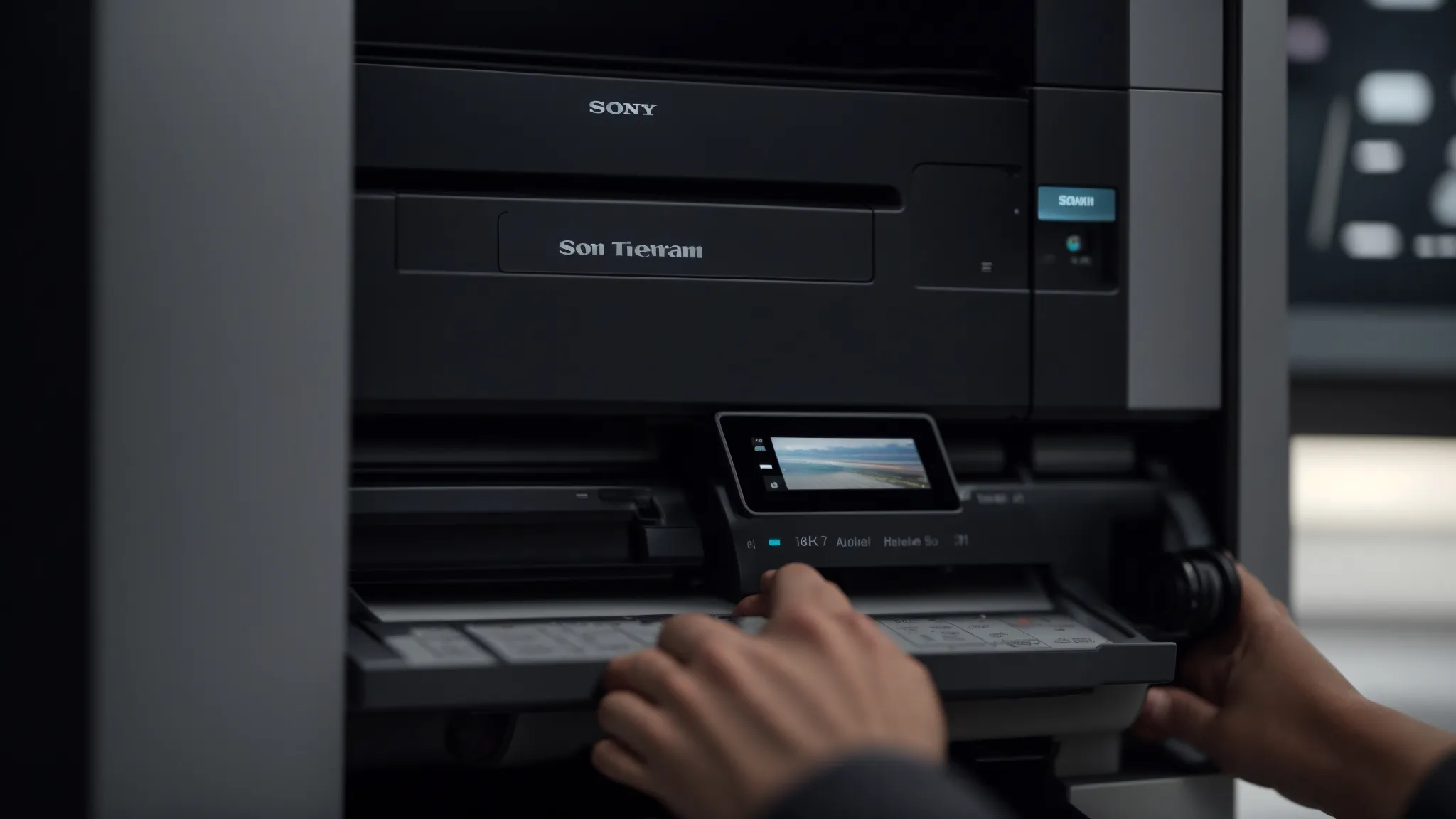 a technician adjusting wireless settings on a canon photocopier to resolve network connectivity errors.