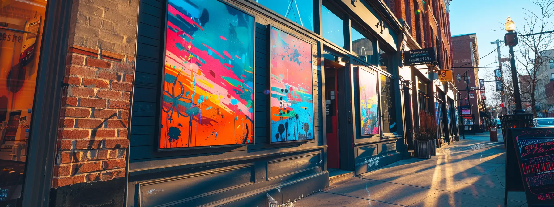 Guide to Selecting Affordable Large Format Printers for Small Businesses 9 an expansive, vibrant custom signage displayed prominently in a small business storefront, showcasing the high-quality prints and brand visibility offered by large format printers.