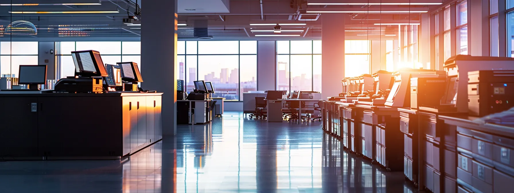 Maximizing Your Return on Investment With Managed Print Services 11 a modern, streamlined office printing center with cutting-edge technology and security measures in place.