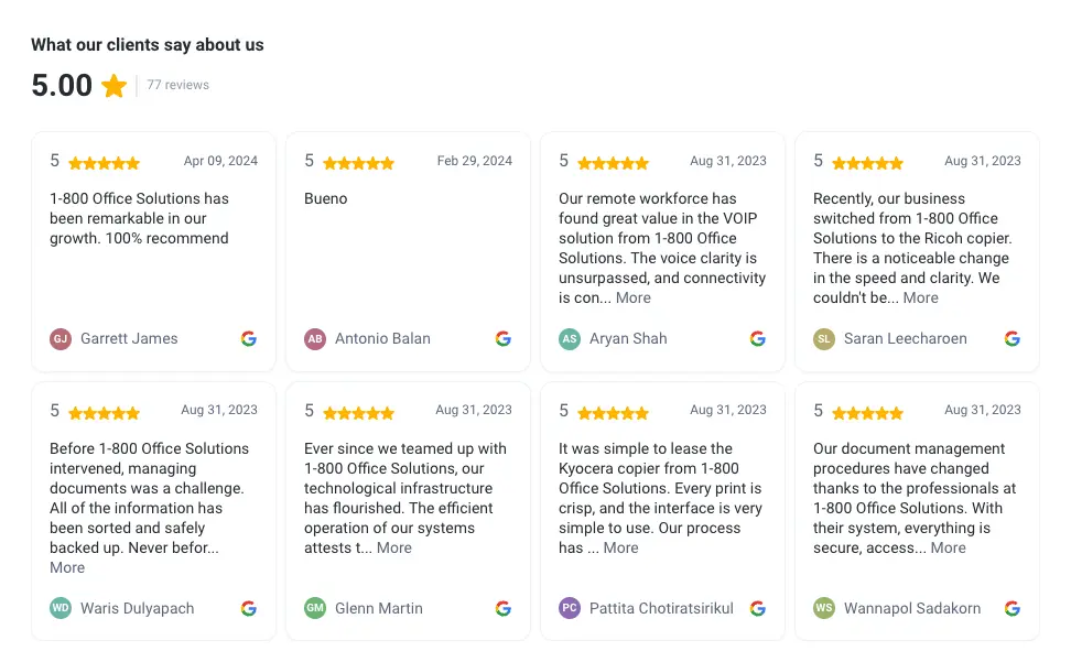 client reviews 1800 office solutions