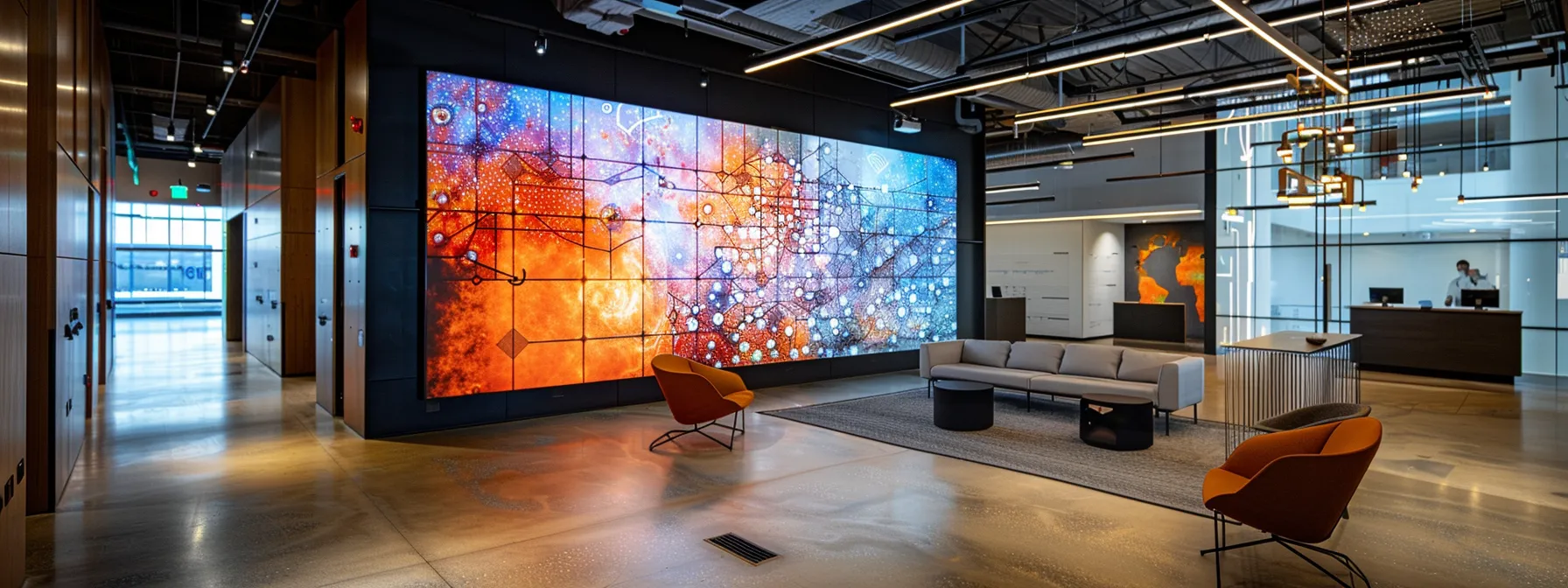 What Is SD-WAN (Software-Defined WAN)? Comprehensive Overview and Insights 13 a dramatic image of a modern office with a prominent digital display showcasing an intricate network map, symbolizing the complex challenges and considerations of sd-wan security and deployment strategies in a multi-cloud environment.