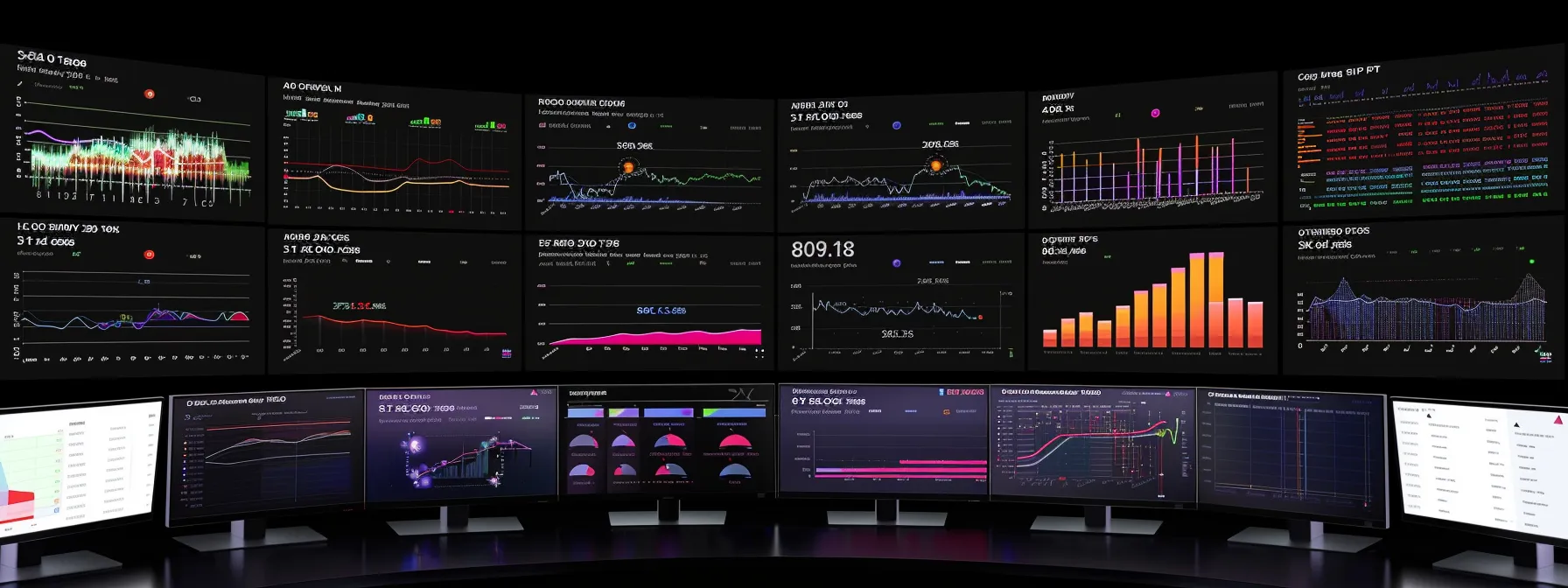 Big Data Best Practices for Business Growth 12 a dynamic and vibrant data analytics dashboard illuminates a sleek workspace, showcasing colorful graphs and charts that vividly represent predictive trends and performance metrics, signifying the power of advanced analytics in driving business strategies.