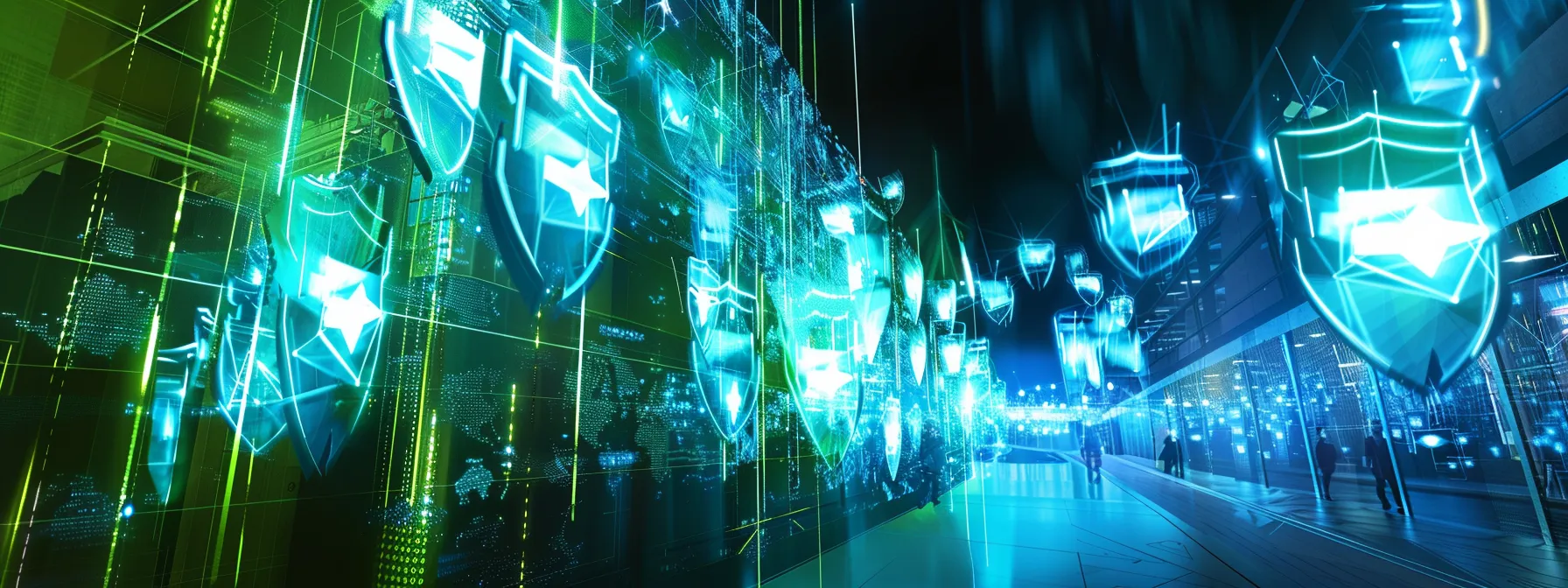 What Is Data Security? An in-Depth Overview 11 a dynamic, digital visualization of interconnected sectors—financial, healthcare, retail, and technology—each represented by secure data shields, symbolizing the critical importance of robust data security across various industries, illuminated by a blend of cool blues and greens to convey trust and safety.