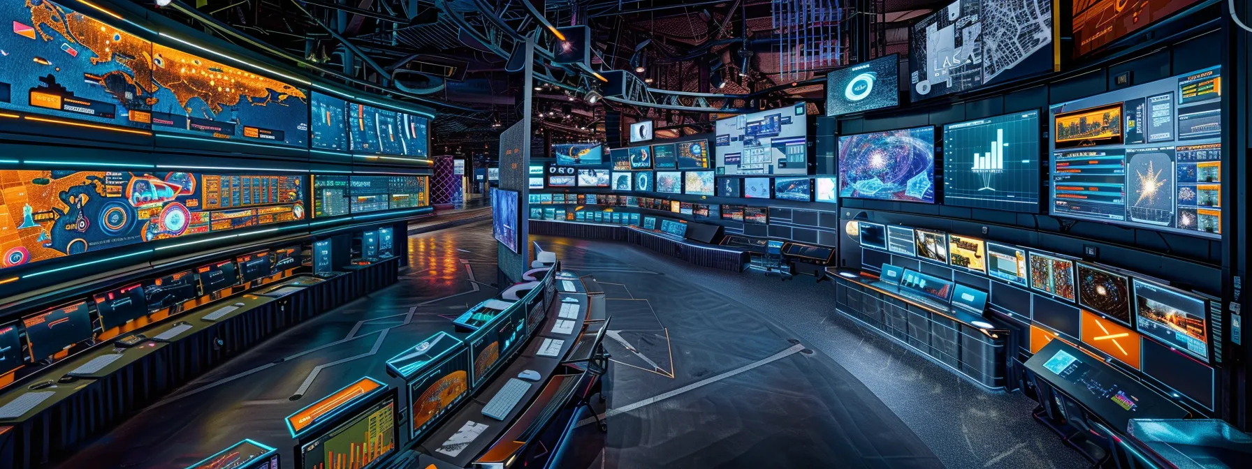 Understanding Application Performance Monitoring: A Comprehensive Guide to APM 12 a dynamic, high-tech control center bustling with activity, showcasing large screens filled with colorful graphs and data visualizations that represent real-time application performance monitoring and predictive analytics in a sleek, futuristic environment.