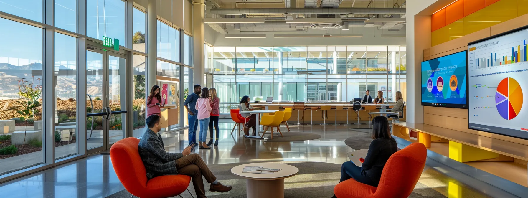 Comprehensive Insights Into Talent Acquisition and Recruitment Strategies 14 a dynamic office environment showcases a diverse team engaged in a vibrant brainstorming session, surrounded by charts and graphs reflecting key performance indicators for talent acquisition success.