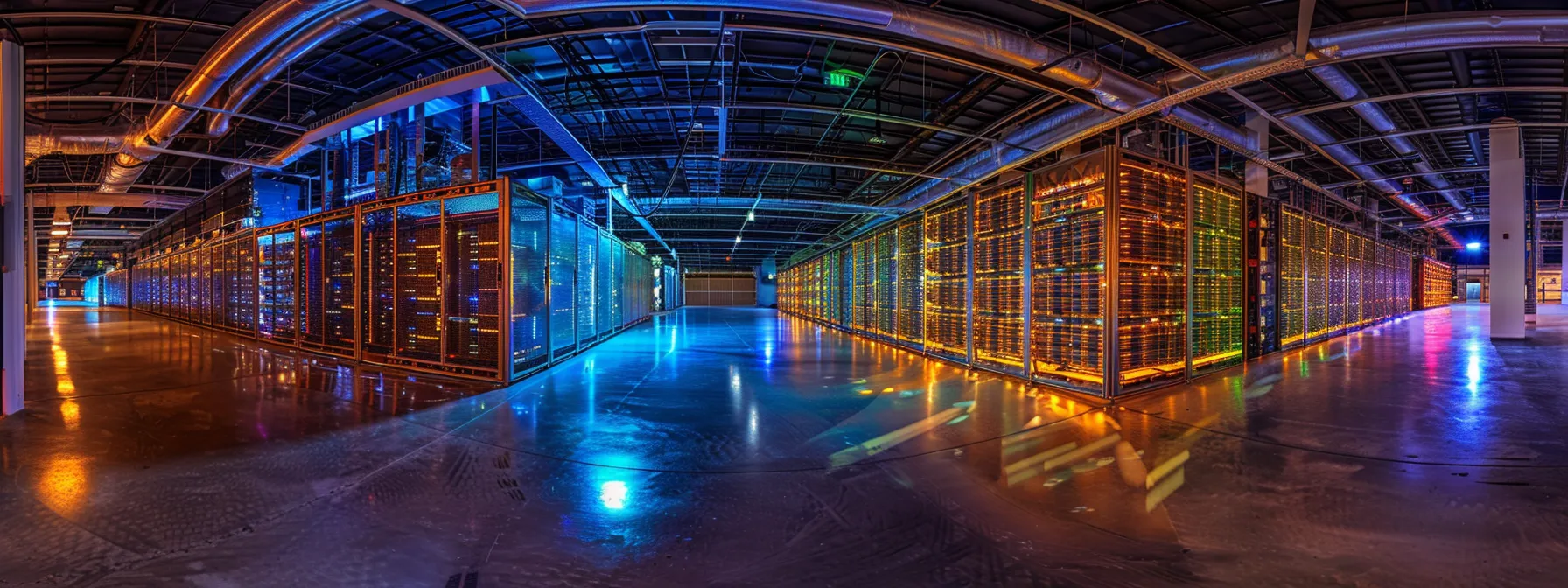 a dynamic server room filled with sleek, illuminated servers, showcasing a vibrant network of interconnected technology that embodies the power and efficiency of server virtualization in a modern it environment.