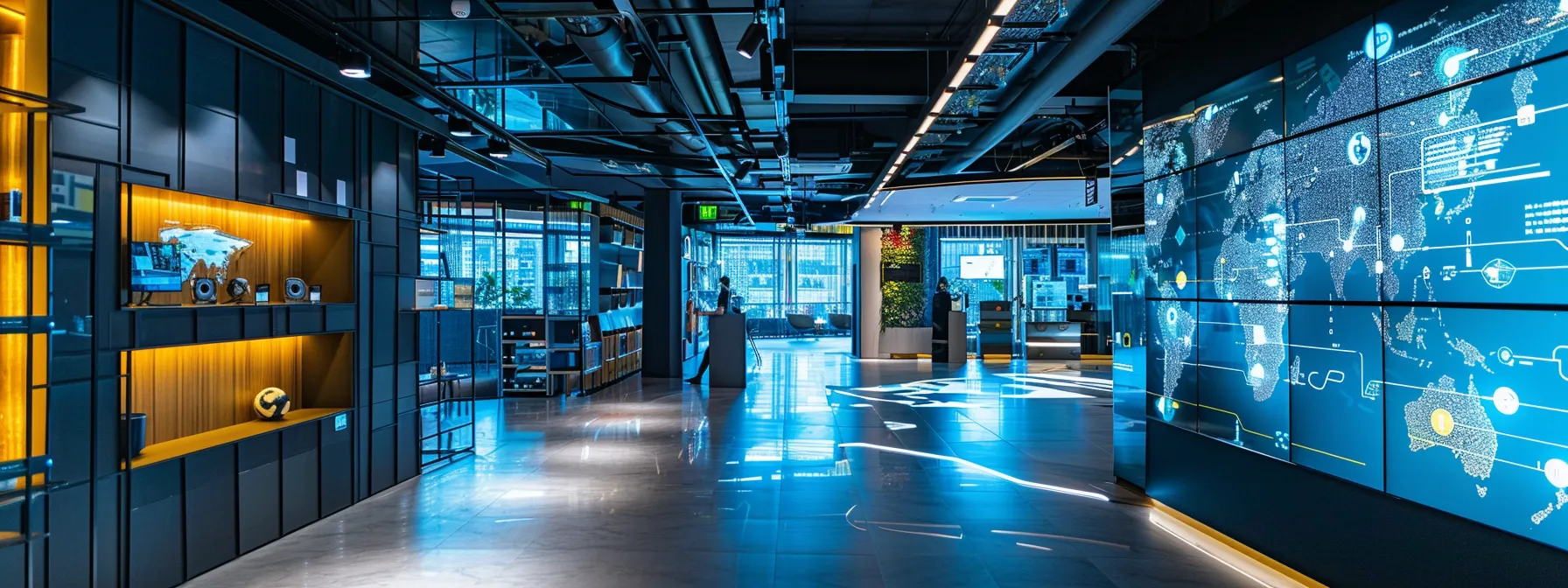 What Is Enterprise AI? An in-Depth Guide for Businesses 14 a futuristic office space illuminated by soft, ambient lighting showcases advanced ai interfaces and data analytics displays, symbolizing the transformative impact of innovative technologies on enterprise operations.