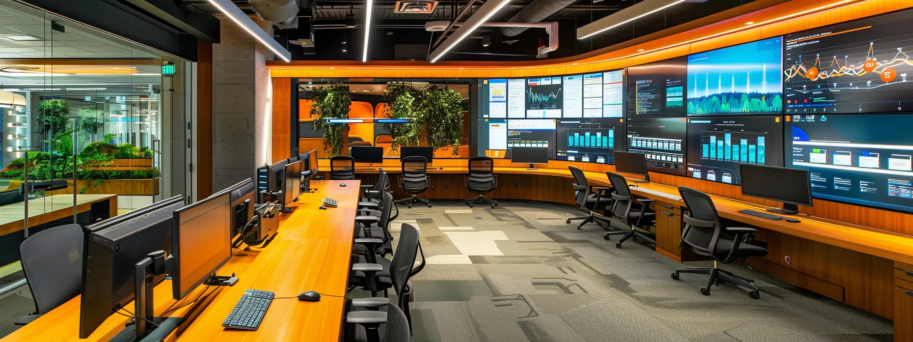 a modern office environment featuring a sleek cloud-based communication dashboard, glowing with vibrant data analytics, reflecting the seamless integration of public, private, and hybrid ucaas solutions that enhance collaboration and operational efficiency.