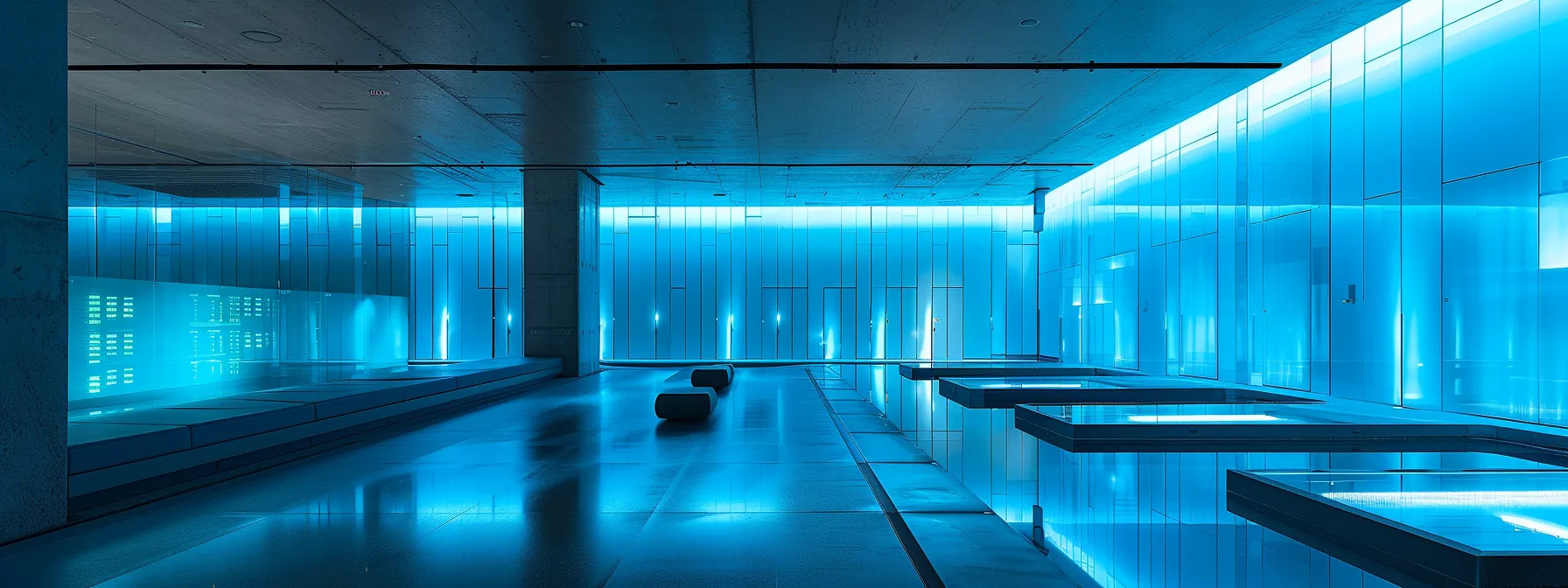 Big Data Best Practices for Business Growth 11 a sleek, futuristic data center bathed in cool blue light, showcasing rows of illuminated servers and digital dashboards, symbolizing the optimization of data storage solutions for efficient access and business growth.