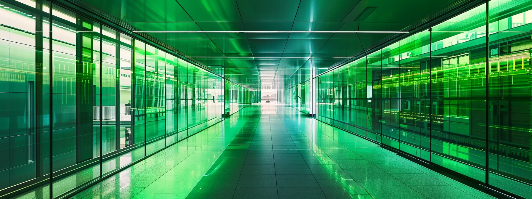 a sleek, modern data center with vibrant green technology elements symbolizes efficient cloud management, surrounded by dynamic visualizations of data flow and resource optimization.