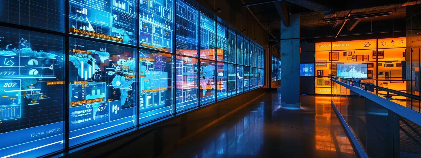 a sleek, modern office environment showcases a digital display that illustrates the multifaceted benefits of secure access service edge (sase), with vibrant infographics and secure network diagrams illuminating the concept of seamless connectivity and robust security for businesses.