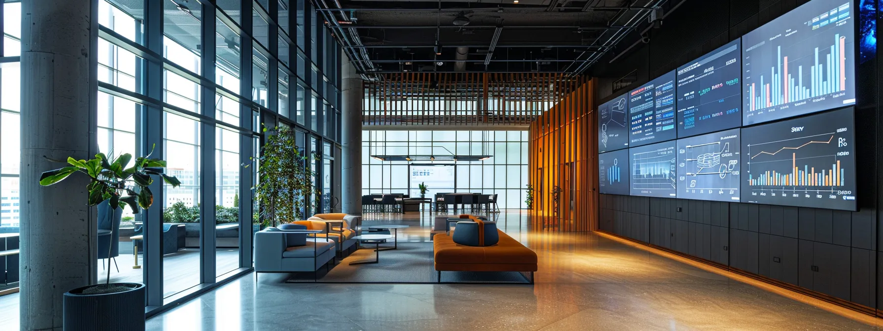 What Is Enterprise AI? An in-Depth Guide for Businesses 12 a sleek, modern office space brimming with digital screens displaying data analytics and graphs, illuminated by soft, focused lighting, symbolizing the transformative power of enterprise ai in enhancing decision-making and operational efficiency.