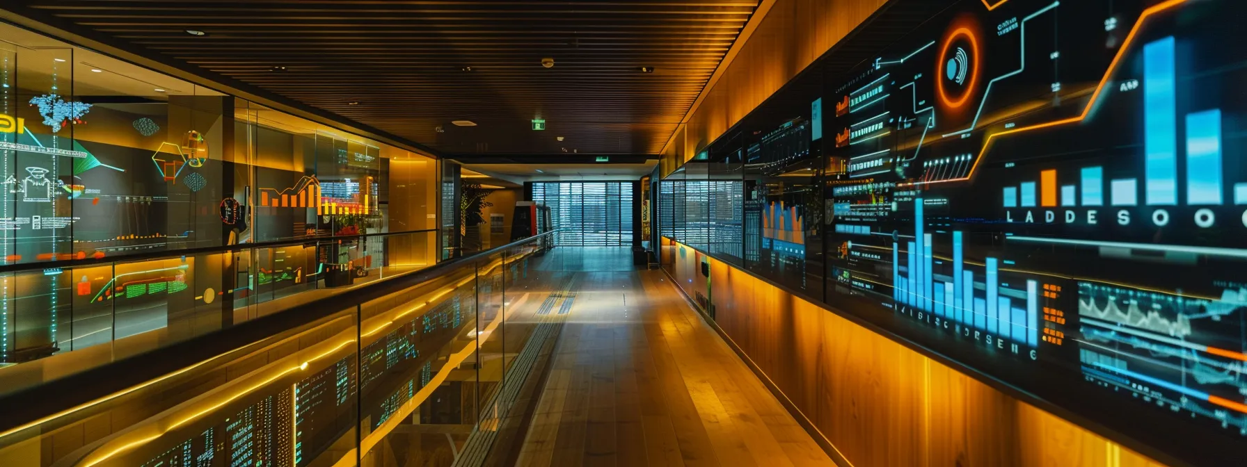 What Is Enterprise AI? An in-Depth Guide for Businesses 9 a sleek, modern office space illuminated by natural light, featuring a futuristic digital display showcasing dynamic graphs and ai algorithms, symbolizing the integration of artificial intelligence in enhancing business efficiency and decision-making.