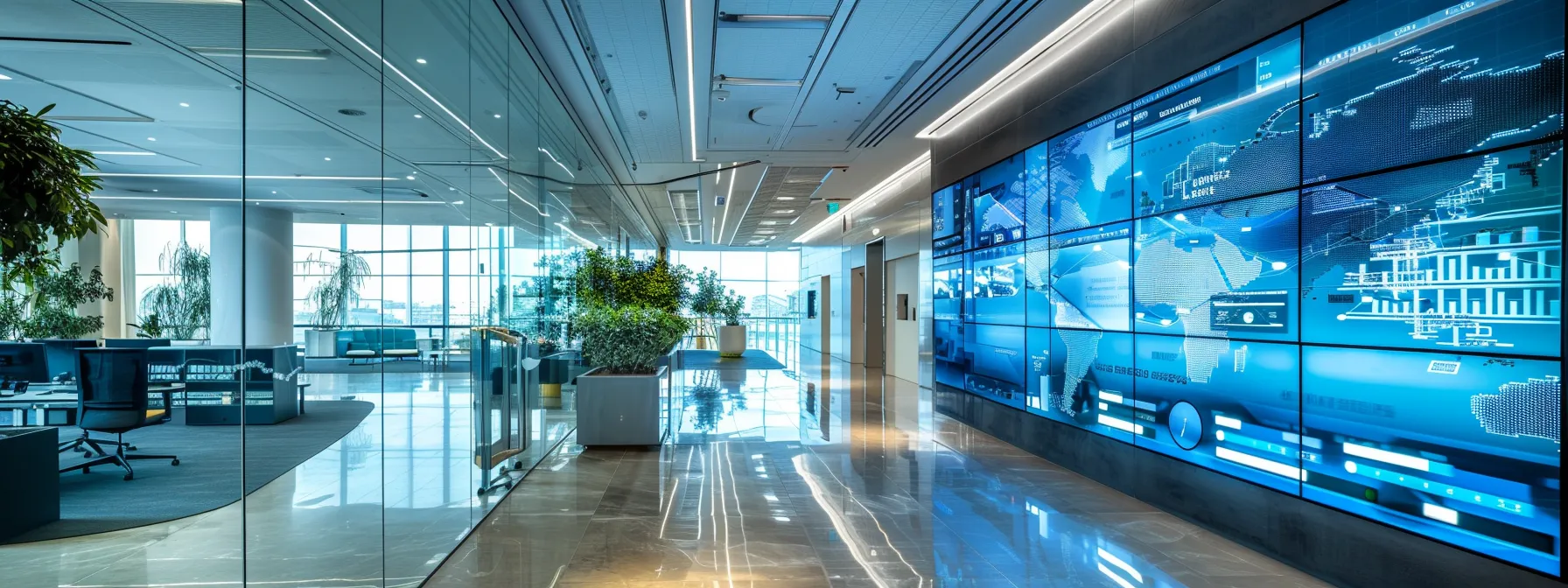 What Is Risk Management? Understanding Its Importance and Benefits 10 a sleek, modern office space illuminated by natural light, showcasing a large digital display illustrating risk management strategies and data analytics, symbolizing resilience and proactive decision-making.
