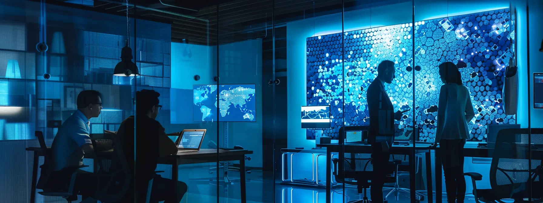 a sleek office environment with employees engaged in a dynamic discussion, surrounded by modern communication technology that highlights the contrast between traditional systems and cloud-based ucaas solutions, illuminated by soft, ambient lighting that enhances the collaborative atmosphere.