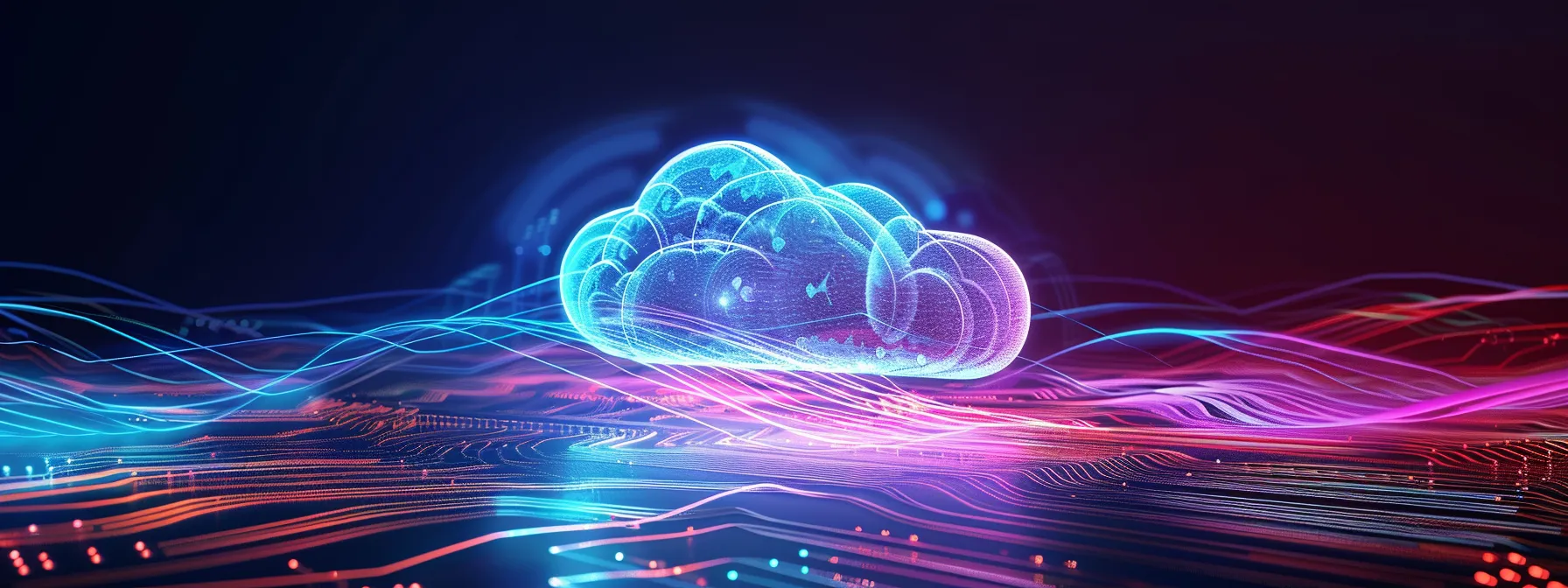 What Is iPaaS? An in-Depth Guide to Integration Platform as a Service 9 a vibrant, interconnected digital landscape showcasing a cloud-based integration platform, seamlessly linking diverse applications and data sources against a backdrop of dynamic, flowing data streams and illuminated connections.