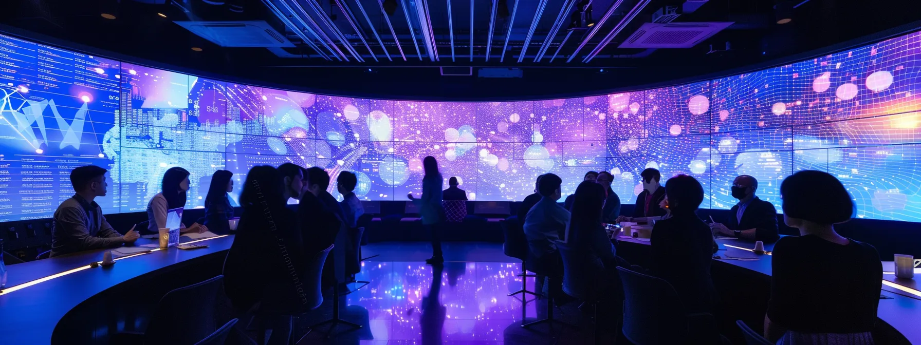 What Is Data Preparation? A Comprehensive Overview 13 a vivid, dynamic scene showcasing a collaborative meeting among data scientists and stakeholders, surrounded by digital screens displaying flowing data streams and analytics graphs, illuminated by soft, focused lighting to emphasize their engagement in effective data governance.