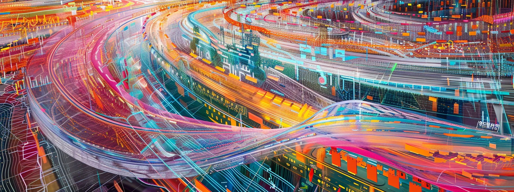 What Is Data Preparation? A Comprehensive Overview 10 a vivid scene showcasing an abstract representation of the data preparation process, featuring intertwining streams of colorful data flows converging in a digital landscape, symbolizing collection, cleansing, transformation, and documentation in a harmonious blend of technology and analytics.