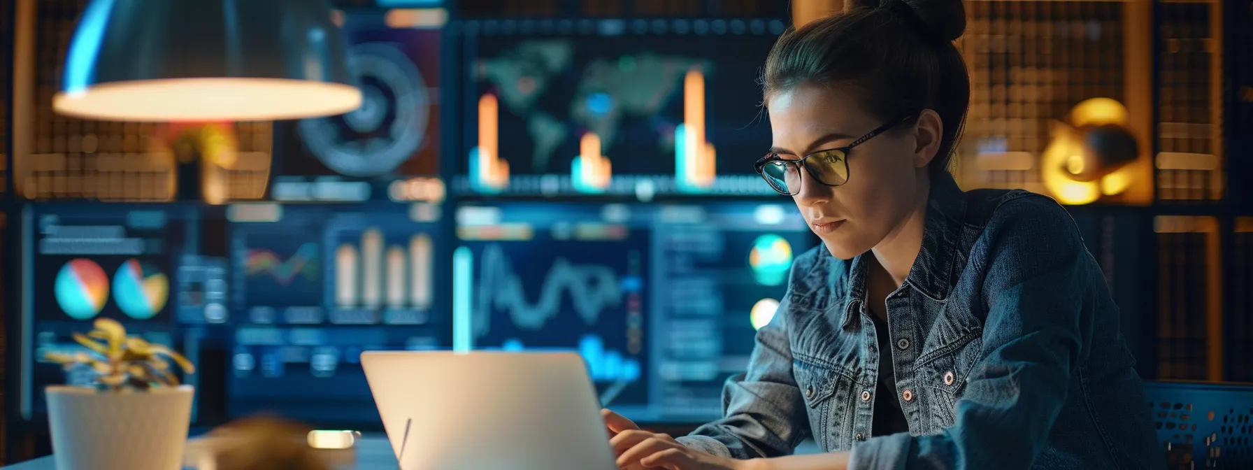 Exploring What Is Data Science for Beginners 13 a focused data scientist analyzes complex datasets on a sleek laptop, surrounded by vibrant data visualizations and charts, showcasing the dynamic intersection of technology and insight in a modern workspace.