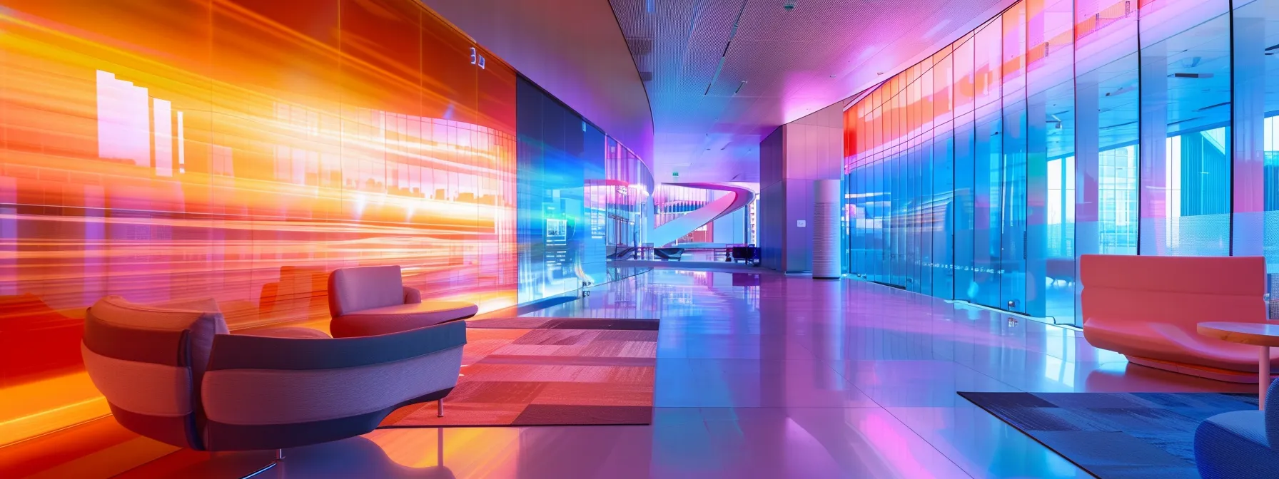 5 Powerful Benefits of Virtual Desktop Infrastructure (VDI) for Modern Businesses 15 a futuristic office landscape seamlessly blends hybrid workspaces and virtual desktop technology, illuminated by vibrant screens showcasing cloud innovations and 5g connectivity, reflecting the evolution of modern work environments.