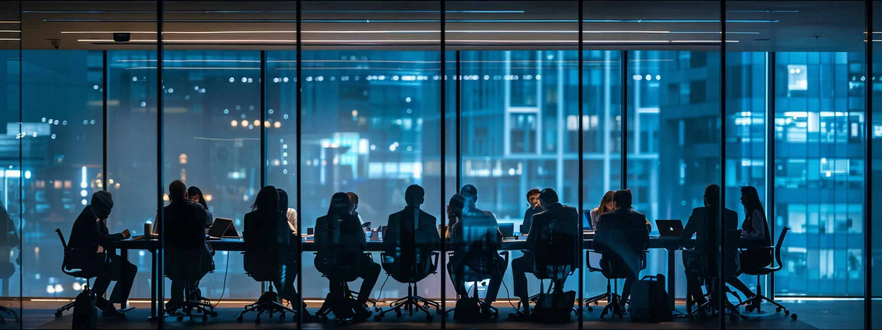 What Is Bit Rot: Recognizing Corruption in Your Files 11 a modern office space features a sleek, glass-paneled conference room filled with dynamic silhouettes of professionals engaged in an intense brainstorming session, illuminated by sharp artificial lighting that emphasizes their focused expressions.