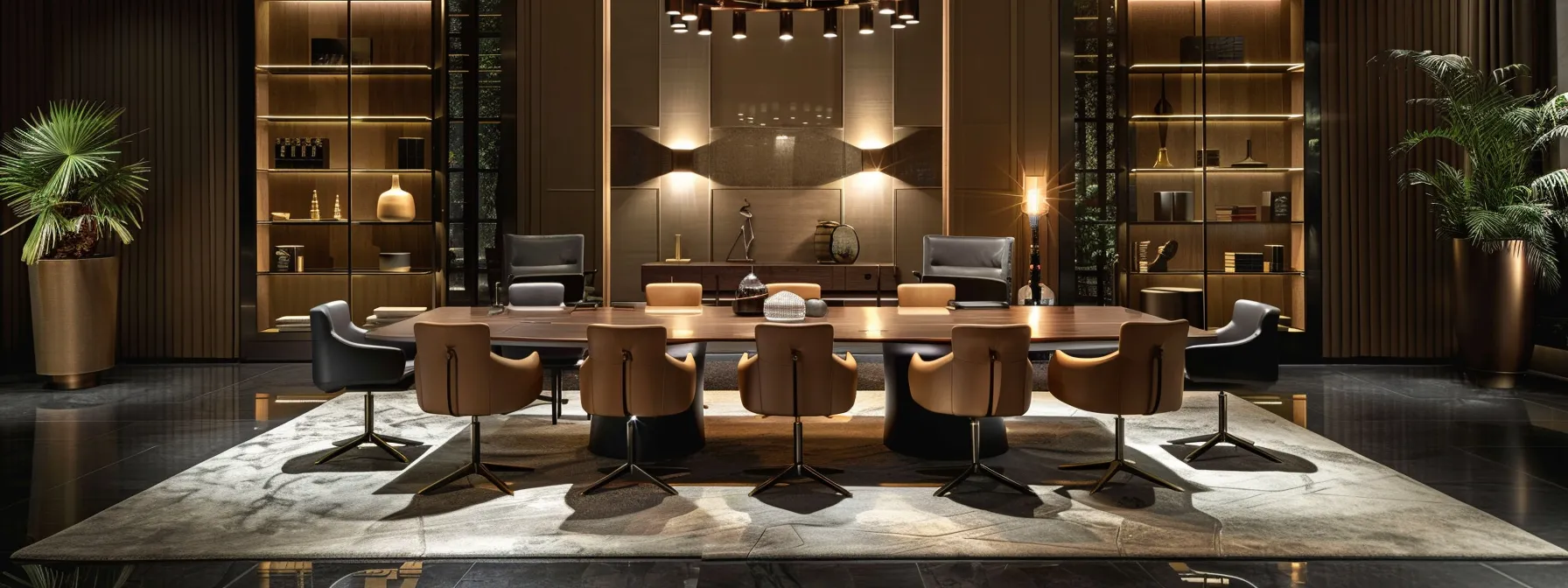 Understanding RPA: Your Guide to Robotic Process Automation 10 a sleek, modern office bathed in warm ambient lighting showcases a polished conference table surrounded by contemporary chairs, conveying an atmosphere of collaboration and innovation.