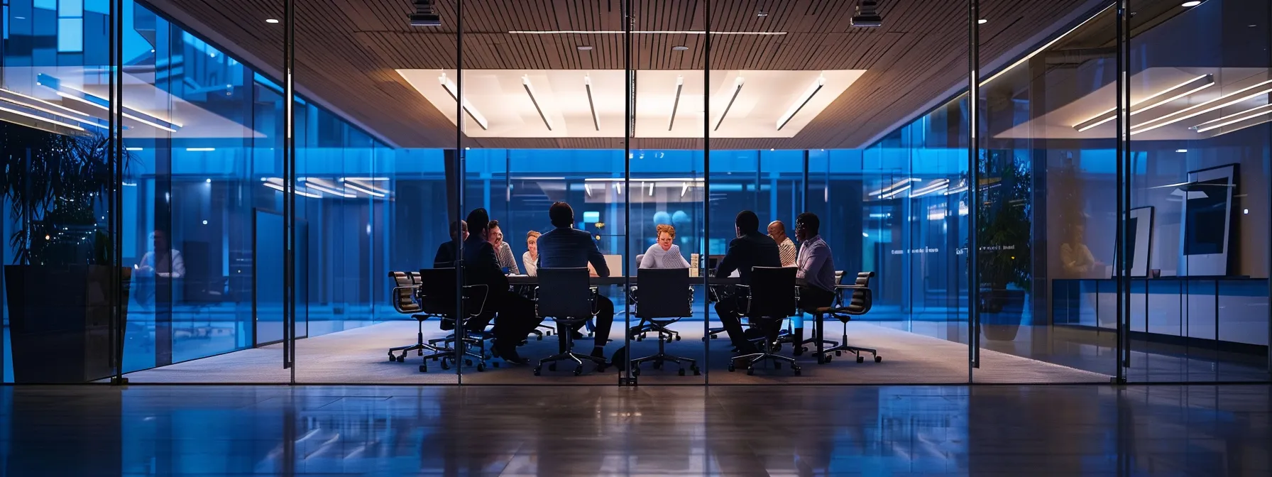 What Is a SAN? A Comprehensive Storage Area Network Overview 14 a sleek, modern office conference room filled with diverse business professionals engaged in animated discussion around a polished table, illuminated by sophisticated overhead lighting that accentuates their dynamic exchange.