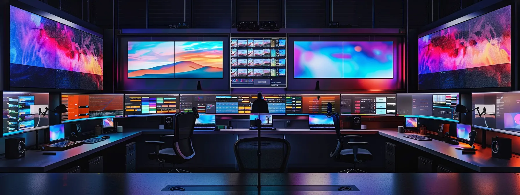 5 Powerful Benefits of Virtual Desktop Infrastructure (VDI) for Modern Businesses 11 a sleek, modern workspace featuring multiple screens displaying a dynamic virtual desktop infrastructure interface, infused with vibrant colors and soft lighting to emphasize the seamless integration of technology and productivity.