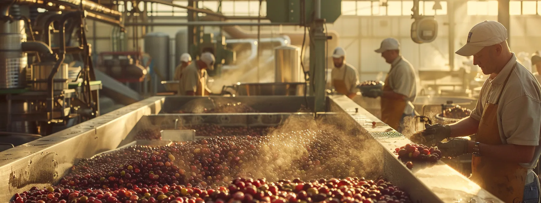 What is Bean? 16 a bustling agricultural processing facility showcases workers skillfully boiling and transforming vibrant varieties of beans, including the cranberry bean, into nutritious products, highlighting the innovation and sustainability within the modern food industry.