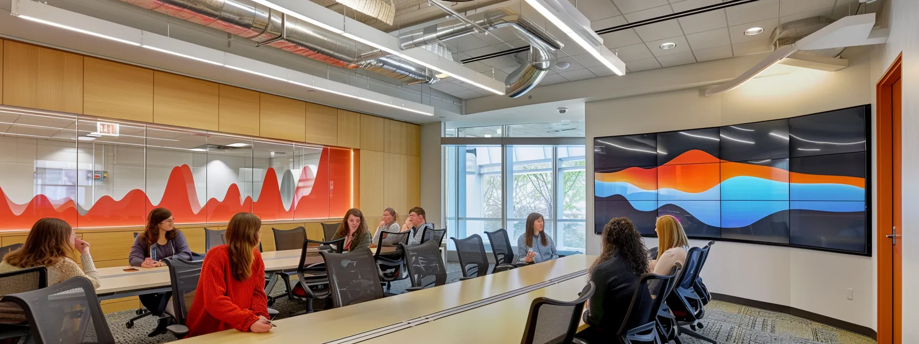 What is the The Bell Curve? 12 a modern office conference room features a large screen displaying a detailed bell curve graph surrounded by professionals engaged in a focused discussion, highlighting its applications in education assessments, psychological testing, and employment evaluations.