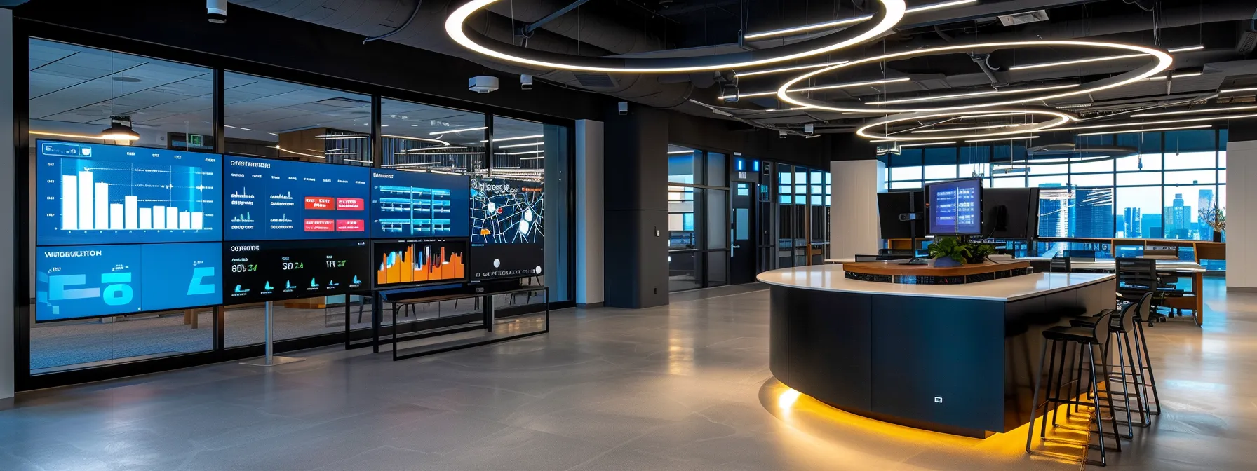 a modern office workspace displays a sleek digital dashboard showcasing vibrant graphs and analytics related to the evolution of the bai2 file format, reflecting a future-focused approach to data integration and financial trends.