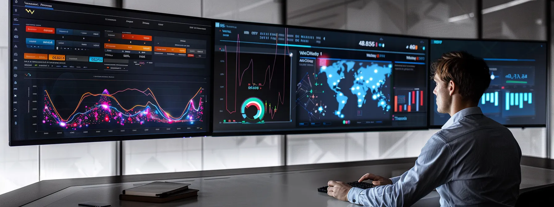 What is benchmark? 12 a poised analyst examines a series of dynamic charts and data projections on a sleek digital dashboard in a contemporary office, embodying the complexities of benchmarking and market fluctuations.
