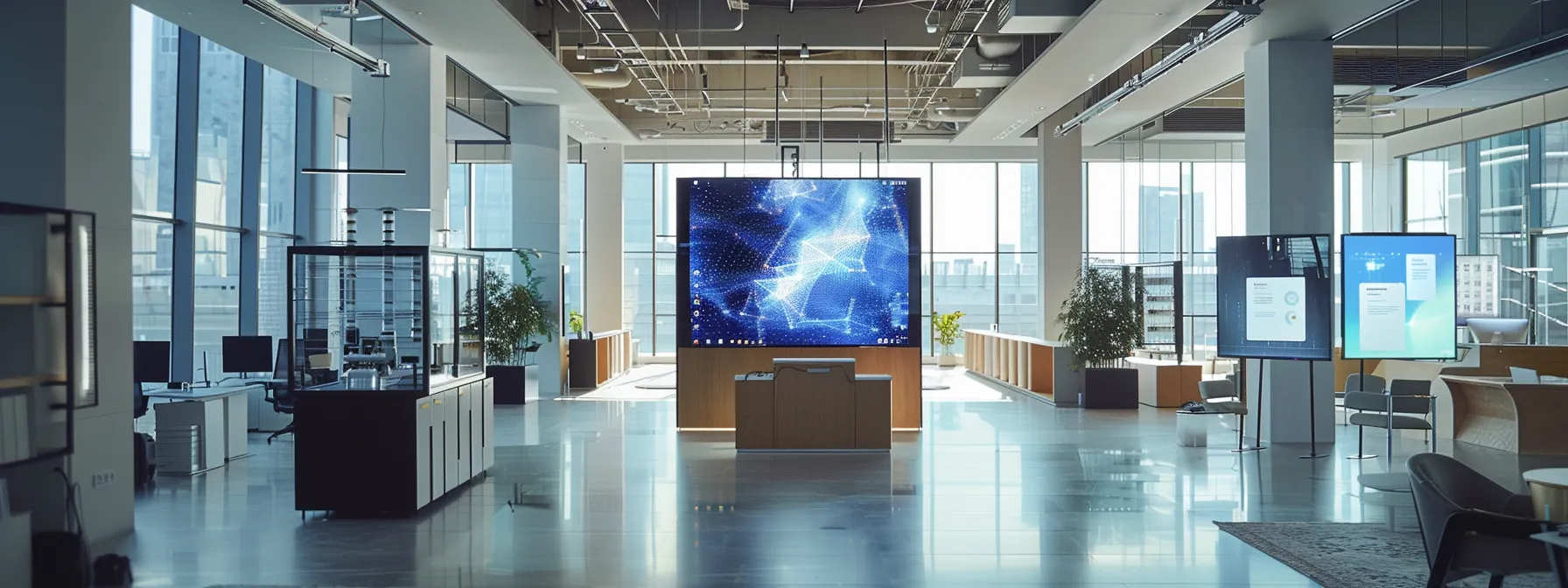 Understanding Base Station Technology in Telecommunications 15 a sleek, futuristic office filled with advanced base station prototypes and digital displays, showcasing the cutting-edge technology and design innovations driving next-generation 5g networks.