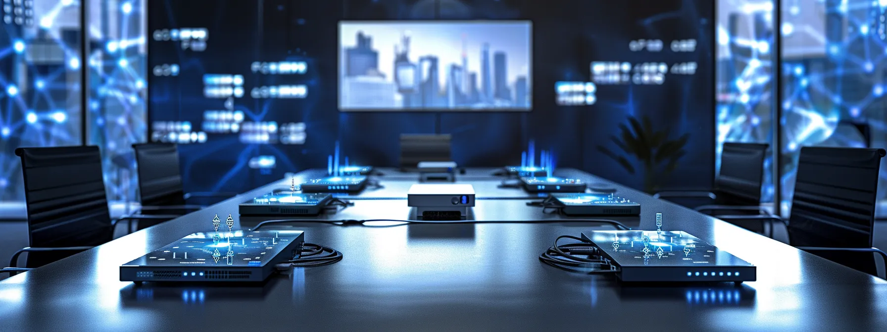 Understanding Base Station Technology in Telecommunications 11 a sleek, modern office environment features an array of diverse base station models—macro, micro, pico, and femtocells—displayed on a polished conference table, highlighting their technological intricacies amid a backdrop of digital screens showcasing 3g to 5g signal transmission.