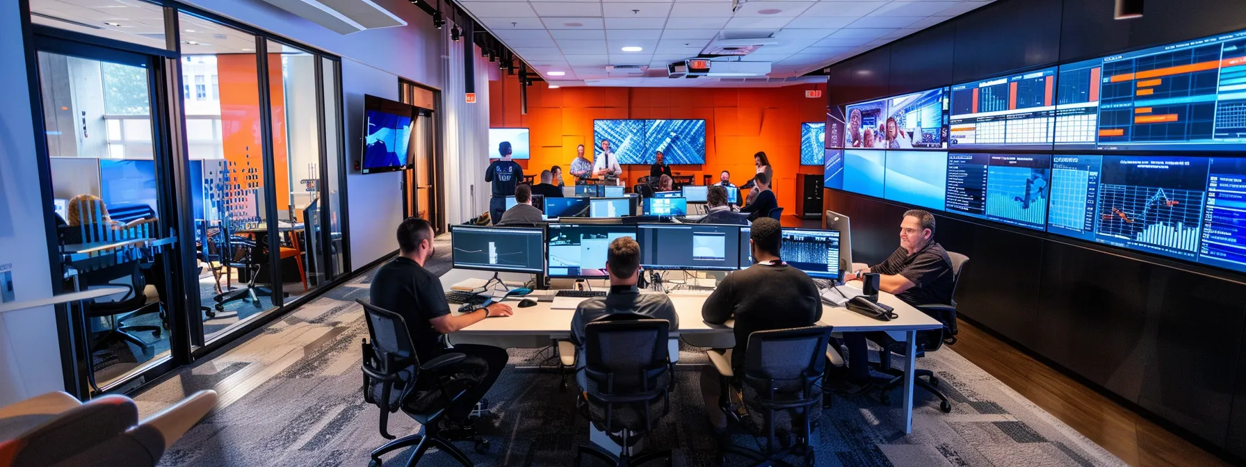 Key Elements in Business to Business and B2B B2C Models 14 a sleek, modern office setting featuring a focused team engaged in a strategic meeting, surrounded by detailed charts and digital displays showcasing b2b pricing models and profit optimization strategies.