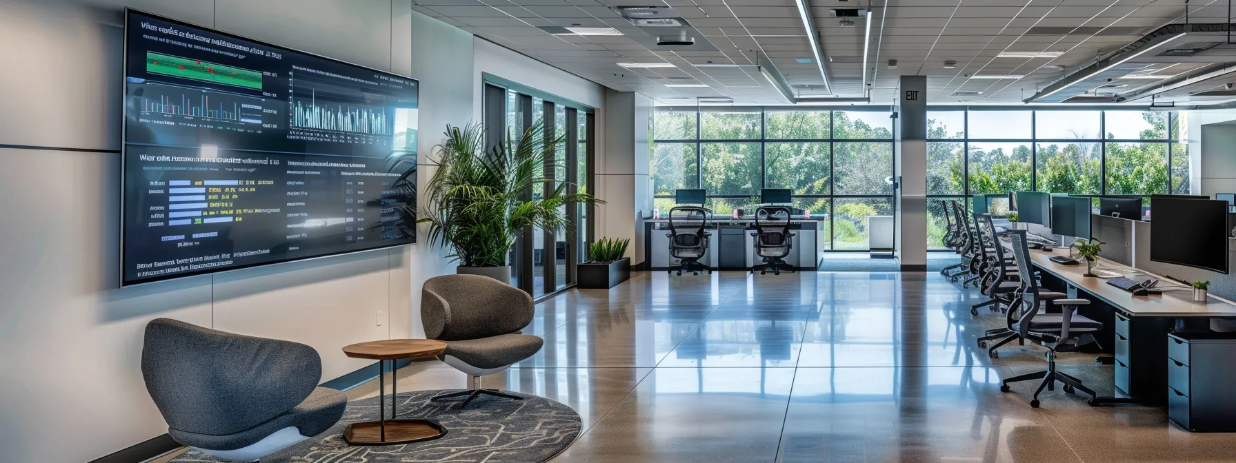 What is a Baseband Unit (BBU)? 12 a sleek, modern office space features a large digital display showcasing diverse baseband unit diagrams and network performance metrics, highlighting the cutting-edge technology that enhances communication efficiency.
