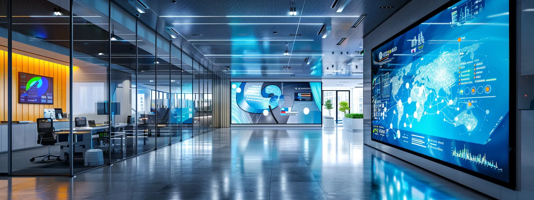 a sleek, modern office space filled with high-tech equipment displays a large digital screen illustrating a dynamic comparison of beamforming techniques versus traditional signal processing, with vibrant graphs and clear visuals highlighting the advancements in mimo systems.