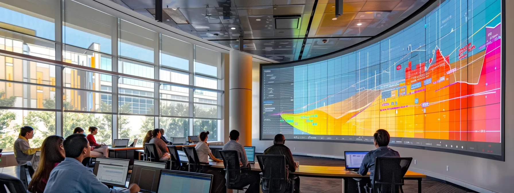 What is the The Bell Curve? 13 a sleek, modern office workspace features a large digital display illustrating a vibrant bell curve, alongside charts and graphs, while a diverse group of professionals engages in a focused discussion, exploring statistical misconceptions and data analysis strategies.