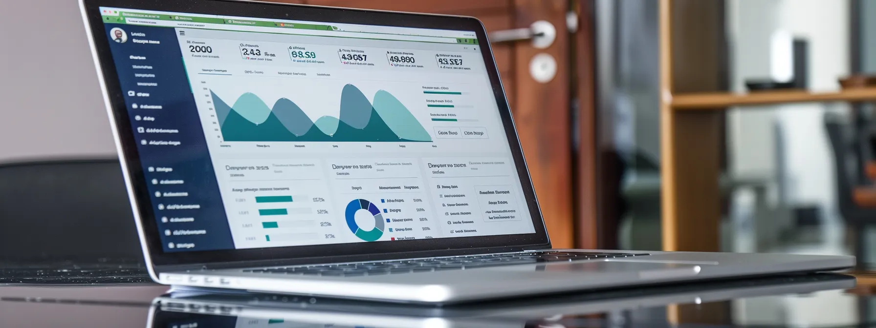 a sleek, modern office workspace featuring a large smart screen displaying complex bert performance analytics and benchmark graphs, with a focused professional analyzing data on a laptop, illuminated by sharp overhead lighting.