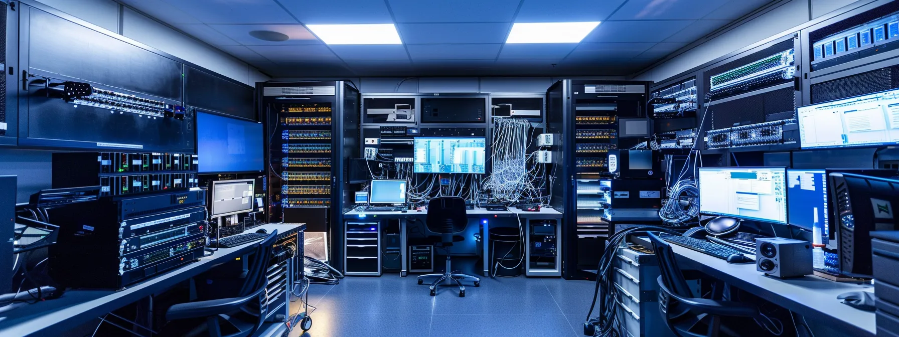 What is a Baseband Unit (BBU)? 14 an advanced telecommunications lab features sleek metallic baseband units and intricate rf signal processing equipment, illuminated by cool led lighting, emphasizing the sophisticated interaction of mimo technology and virtualization in modern signal management.