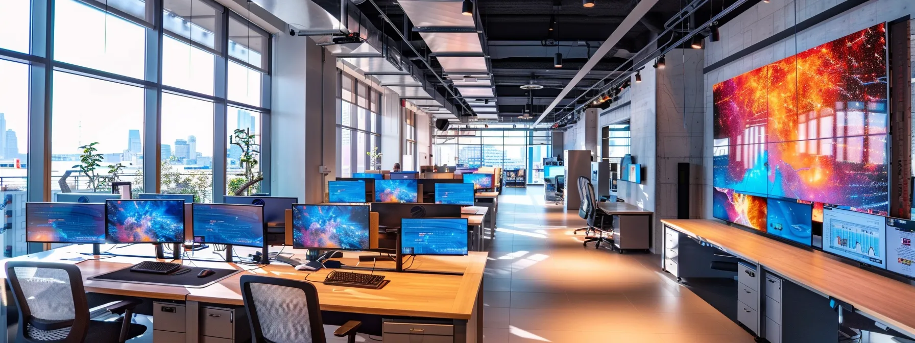 an advanced urban office setting displays a futuristic array of phased antennas in sleek, metallic structures, symbolizing the cutting-edge applications of beamforming technology in 5g networking, audio processing, and healthcare innovations.
