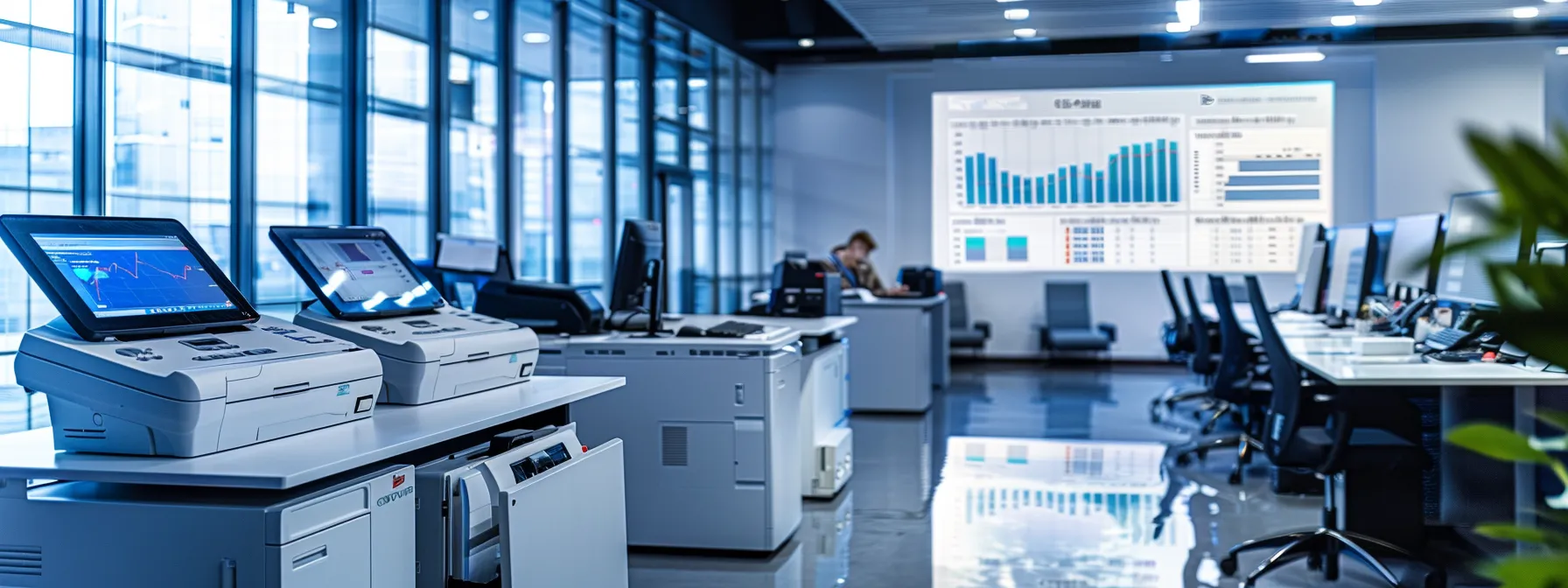 The Long-Term Advantages of Copier Leasing Uncovered 10 a modern office space buzzes with focused energy, featuring sleek copiers and financial charts projected on screens, as professionals engage in a detailed analysis of copier lease options for maximum efficiency and cost-effectiveness.